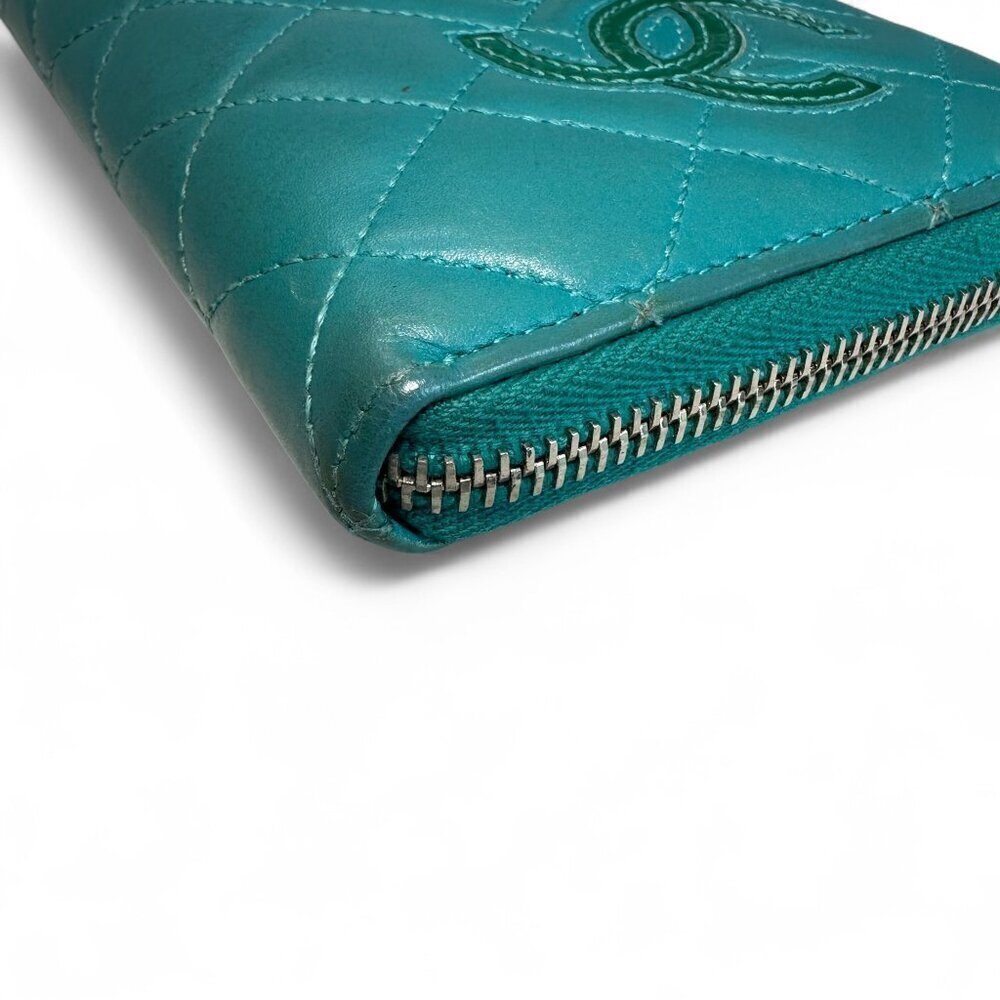 Chanel CC Matelasse Zip Around Long Wallet - Green/Teal - Picture 6 of 16